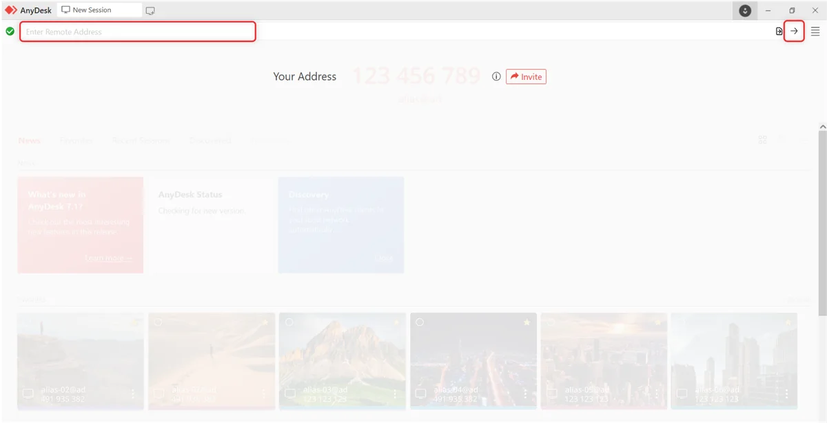 Interfaz principal de AnyDesk con menú de configuración visible