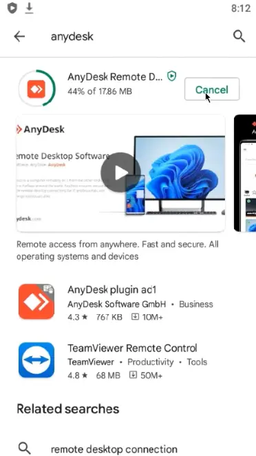 Video de instalación de AnyDesk en Android