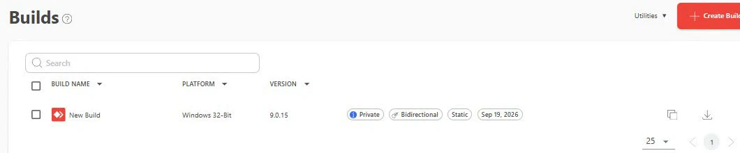El nuevo build en la lista de Builds