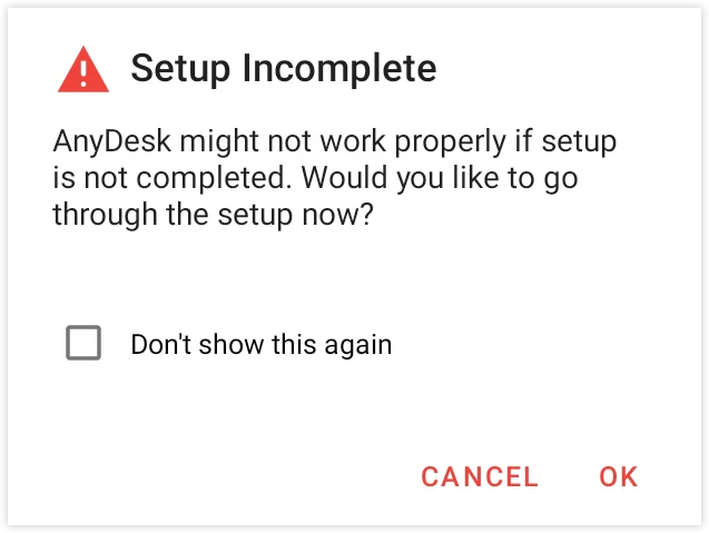 Advertencia de configuracion incompleta de AnyDesk
