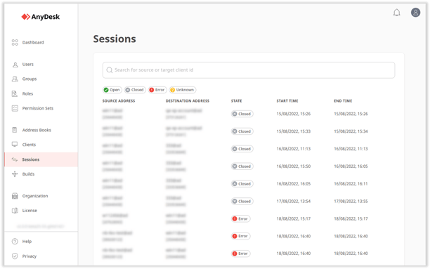 lista de sesiones