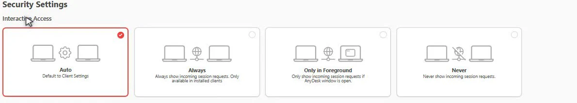 Las cuatro opciones de Interactive Access