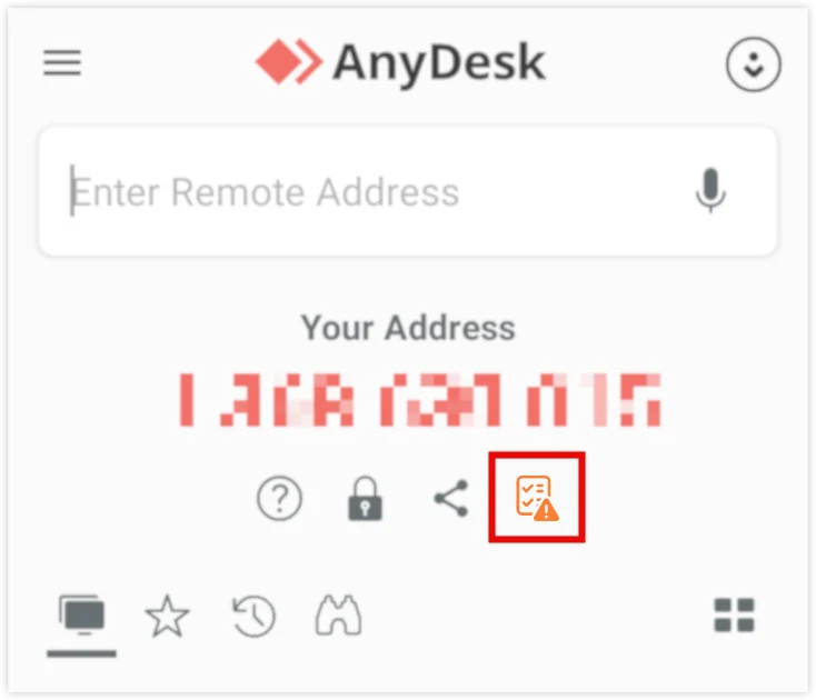 Interfaz de AnyDesk mostrando campo de direccion remota e icono de configuracion