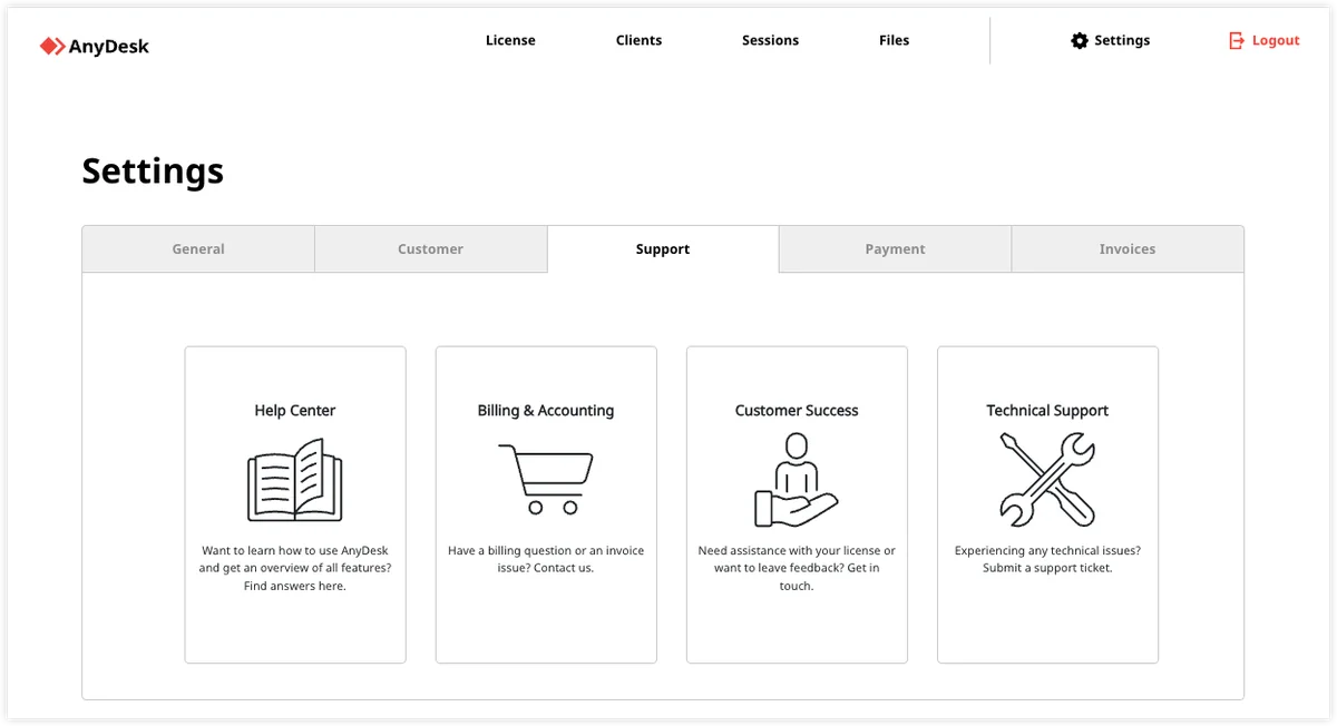 Pagina de soporte en configuracion