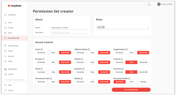 crear un conjunto de permisos