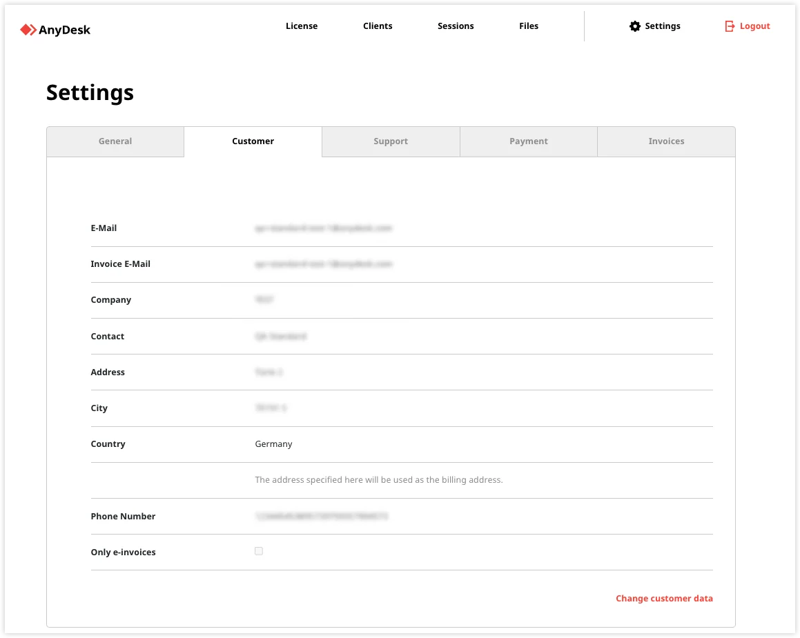 Datos de cliente en la configuracion