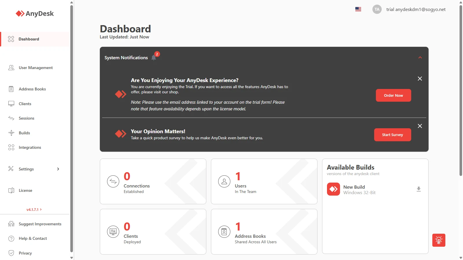 Dashboard de my.anydesk.com
