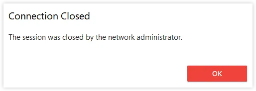 Connection closed message indicating session termination by the network administrator.