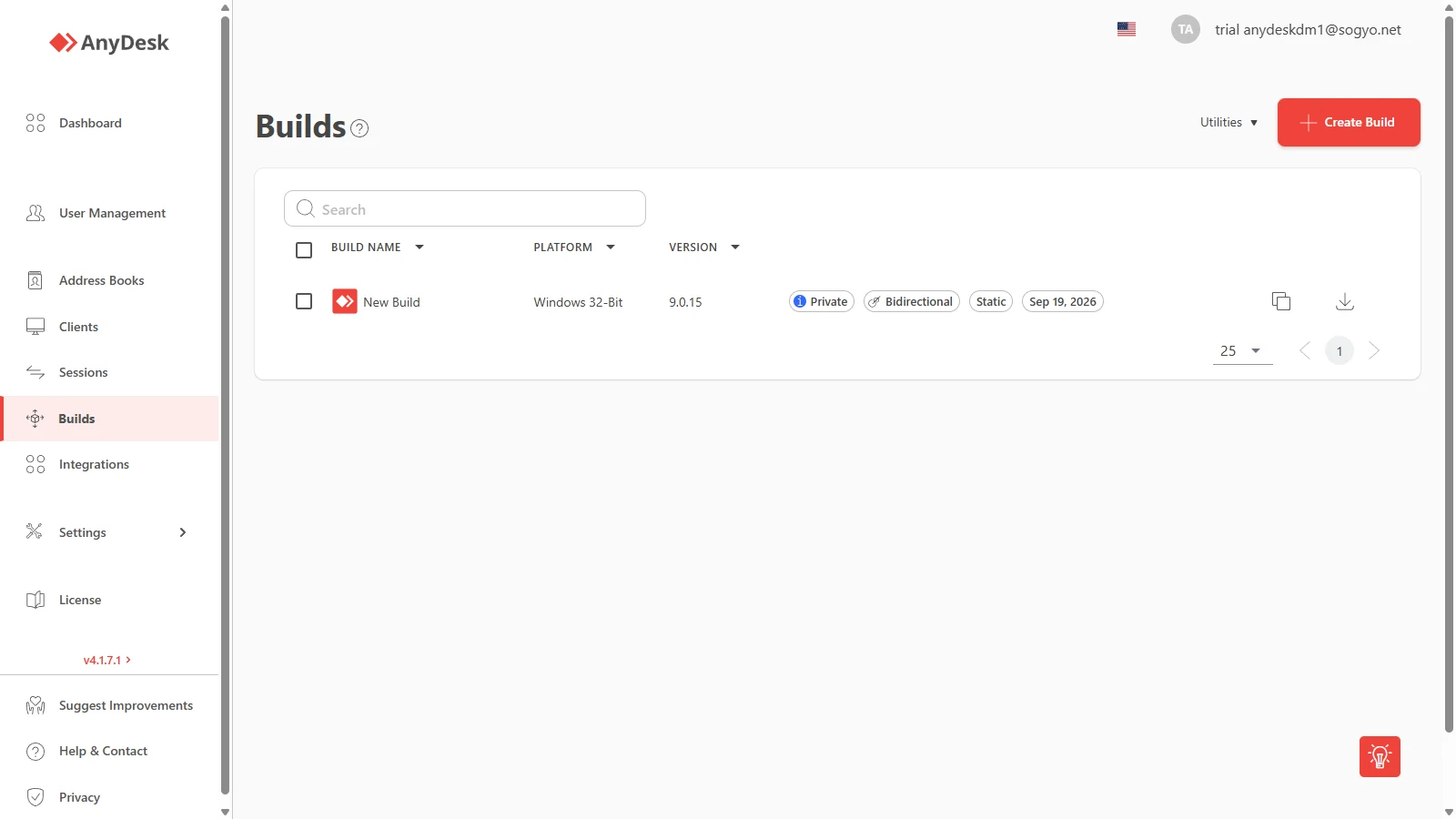 Sección Builds de my.anydesk.com