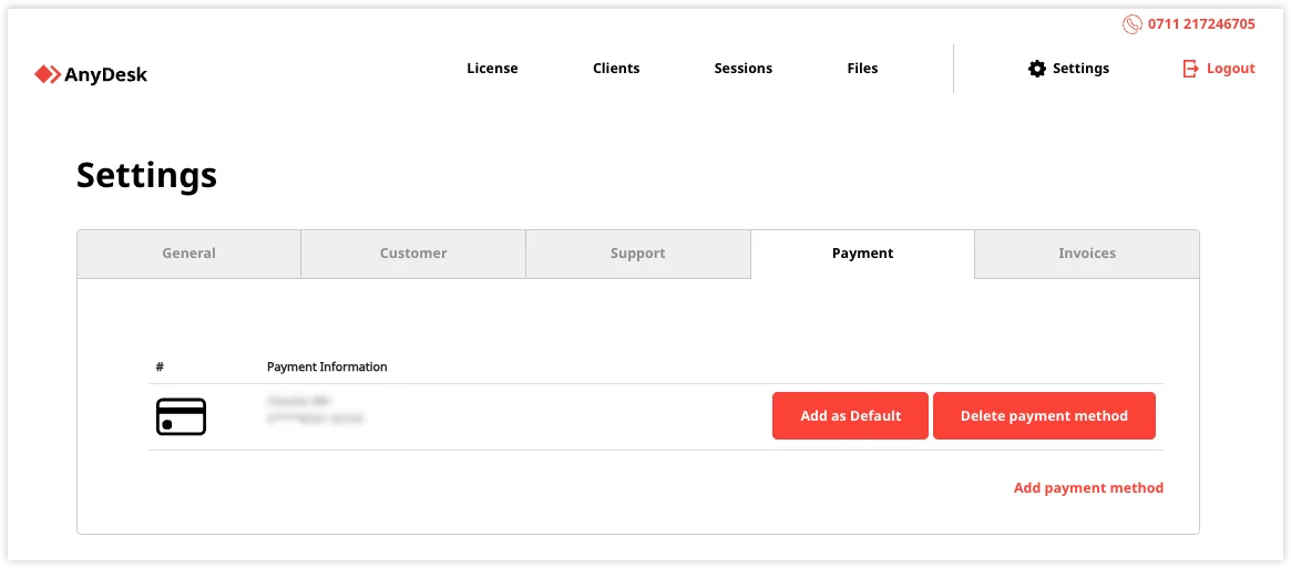Opciones de pago en configuracion
