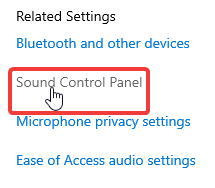 Panel de control de sonido de Windows