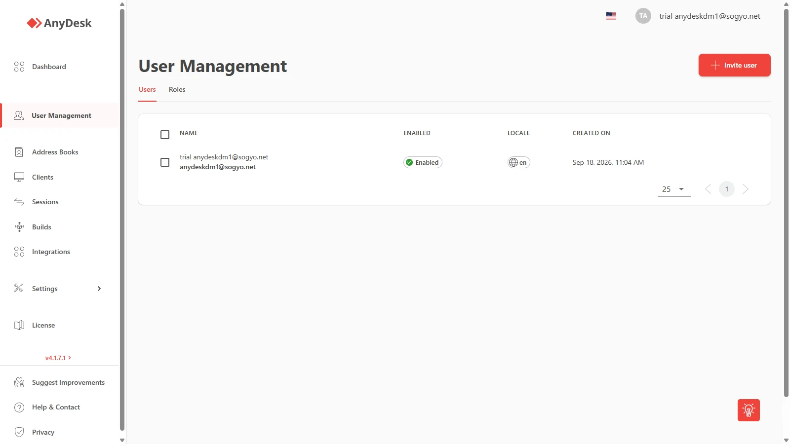 Sección User Management de my.anydesk.com