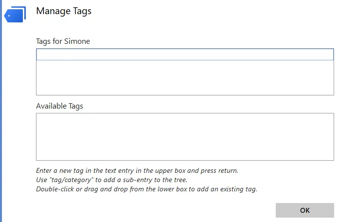 Manage Tags Box