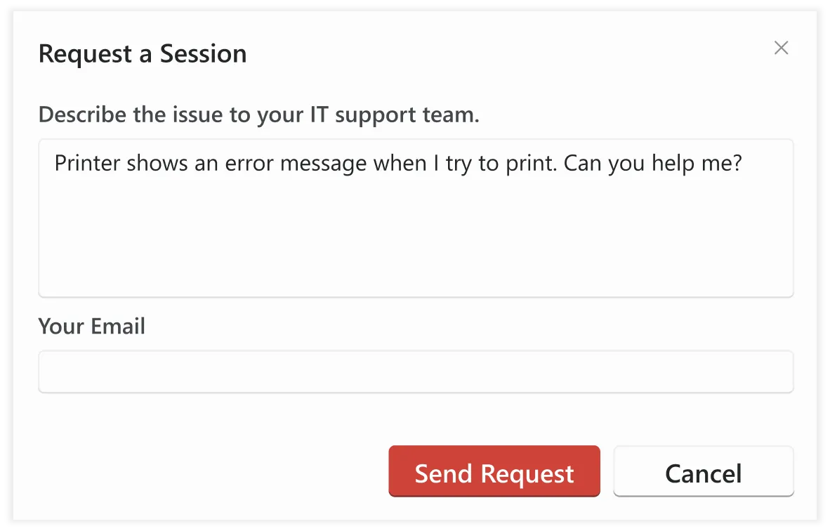 Form to request IT support for printer error message assistance.