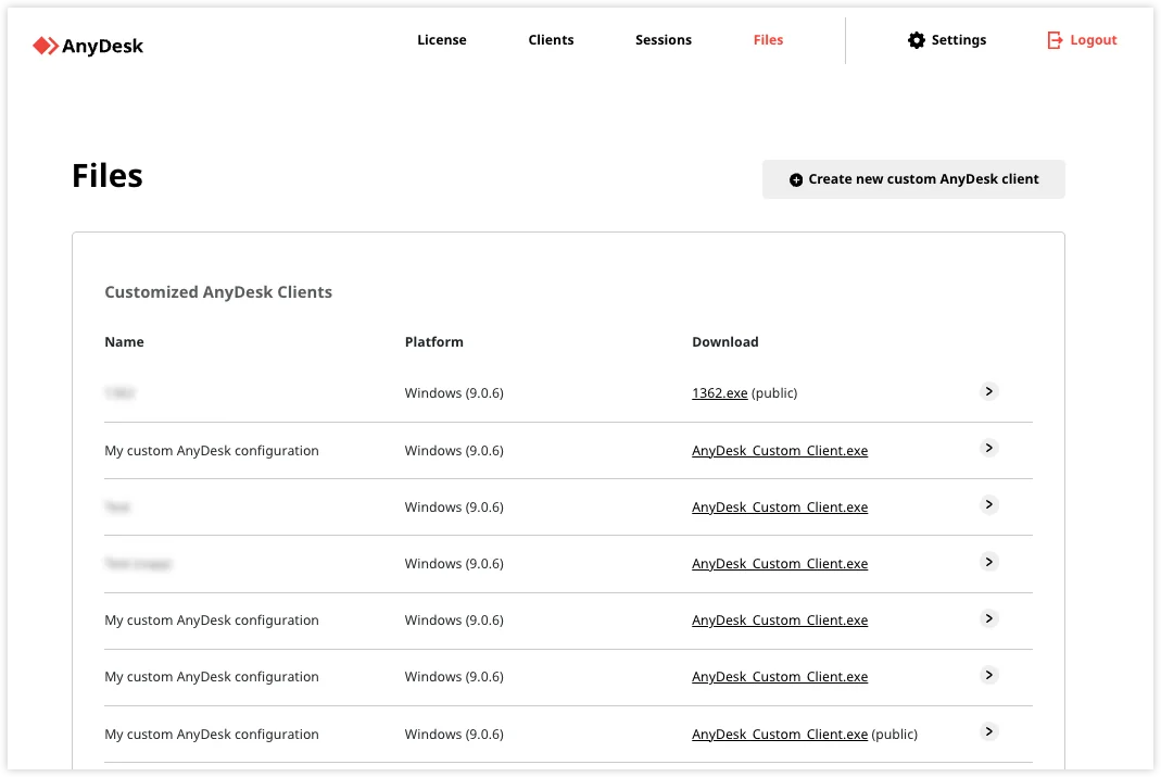 Lista de clientes personalizados con opciones de descarga